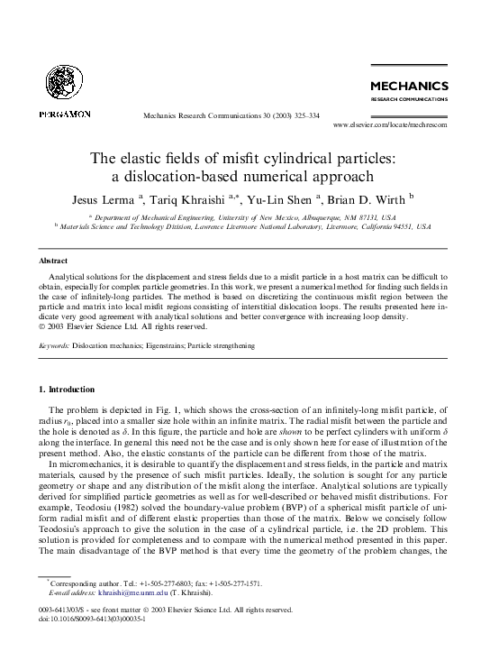 (PDF) The elastic fields of misfit cylindrical particles: a dislocation ...