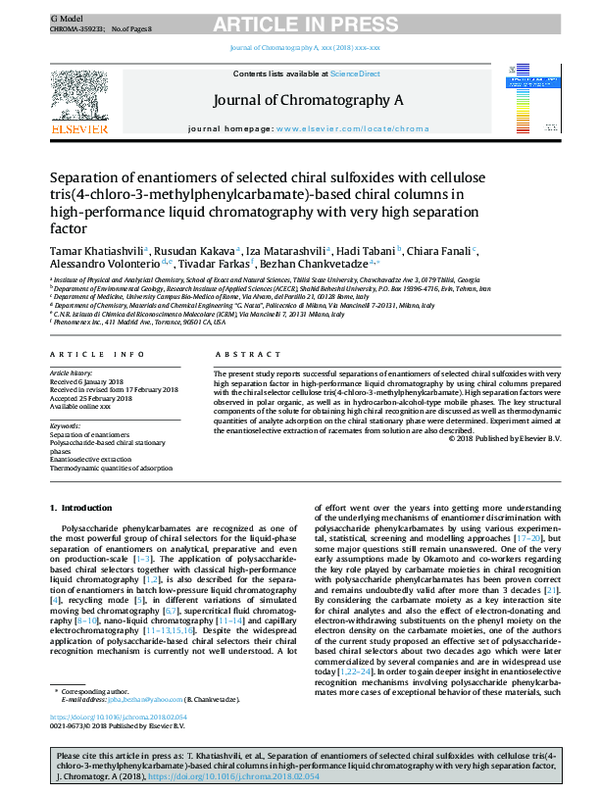 (PDF) Separation of enantiomers of selected chiral sulfoxides with ...