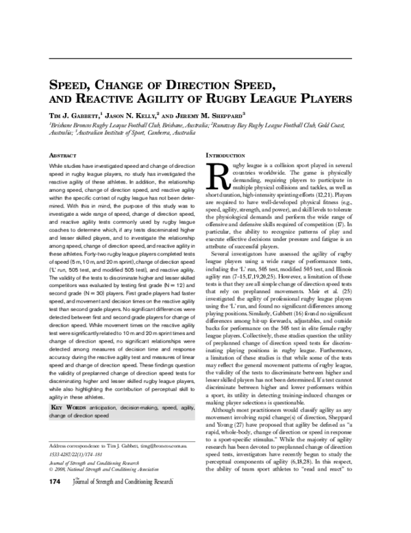 (PDF) Speed, Change of Direction Speed, and Reactive Agility of Rugby ...