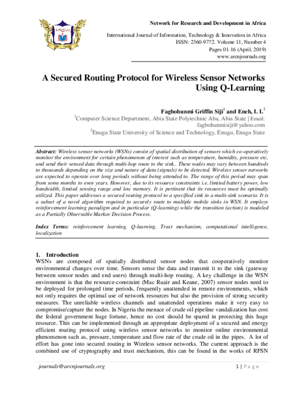 (PDF) A Secured Routing Protocol for Wireless Sensor Networks Using Q ...