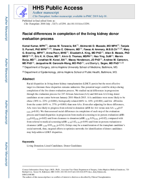 (PDF) Racial differences in completion of the living kidney donor ...