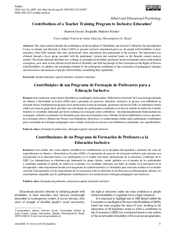 (PDF) Contributions of a Teacher Training Program to Inclusive Education