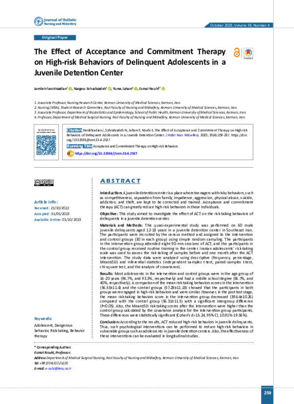 (PDF) The Effect of Acceptance and Commitment Therapy on High-risk ...