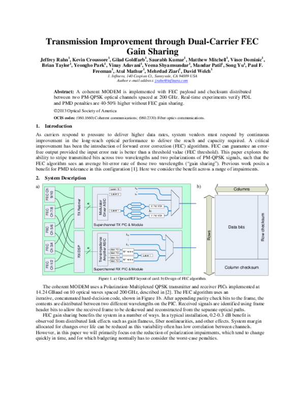 (PDF) Transmission Improvement through Dual-Carrier FEC Gain Sharing