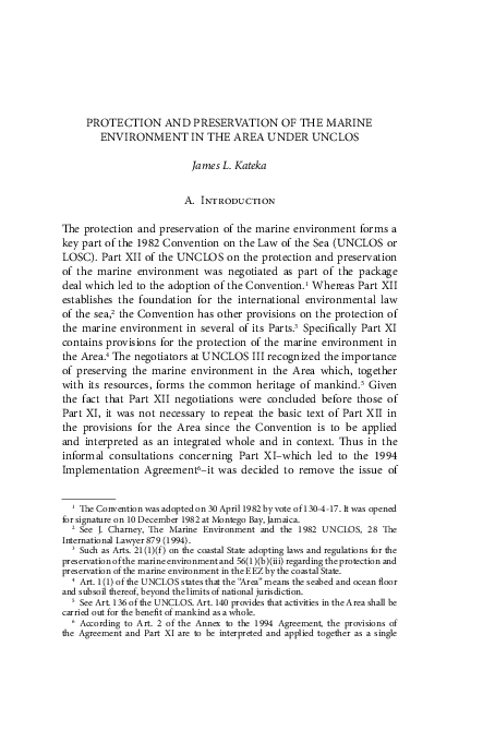 (PDF) Protection and Preservation of the Marine Environment in the Area ...