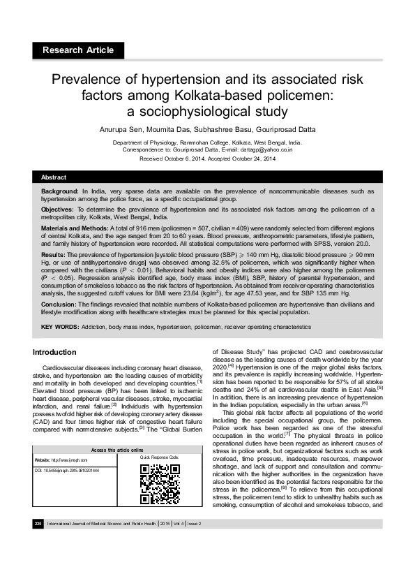 (PDF) Prevalence of hypertension and its associated risk factors among ...