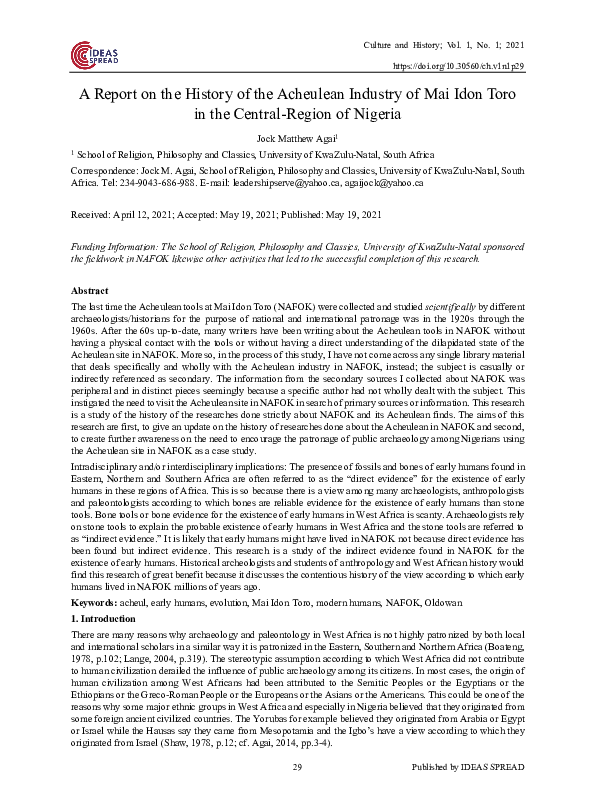 (PDF) A Report on the History of the Acheulean Industry of Mai Idon Toro in the CentralRegion