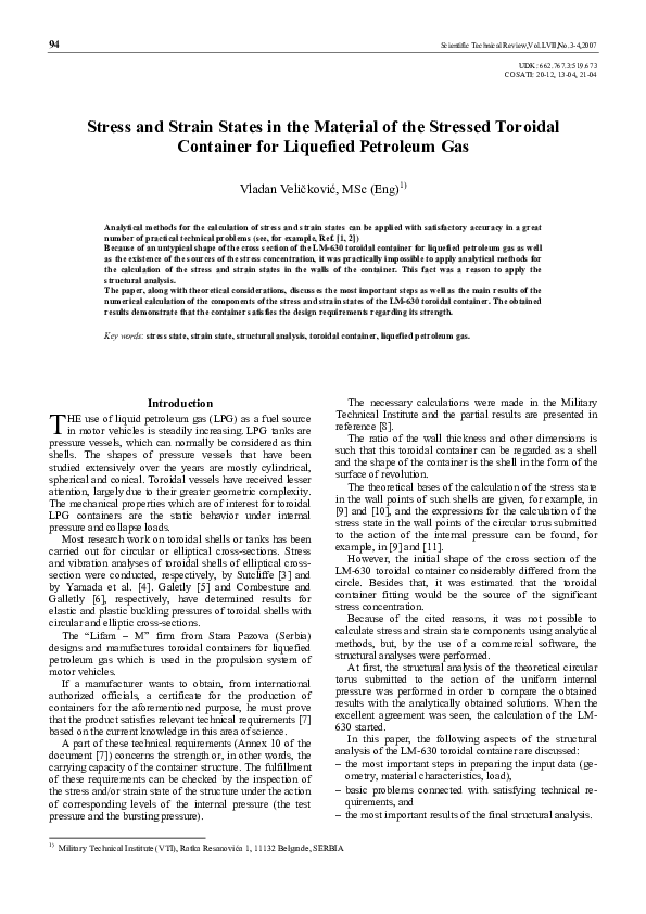 (PDF) Stress and Strain States in the Material of the Stressed Toroidal ...