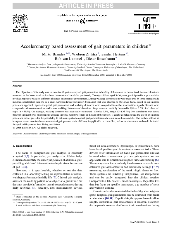 (PDF) Accelerometry based assessment of gait parameters in children