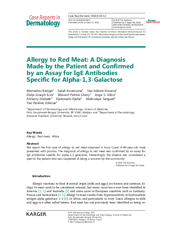 (PDF) Allergy to Red Meat: A Diagnosis Made by the Patient and ...