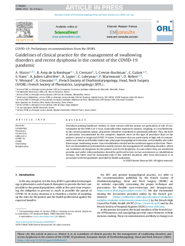 (PDF) Guidelines of clinical practice for the management of swallowing ...