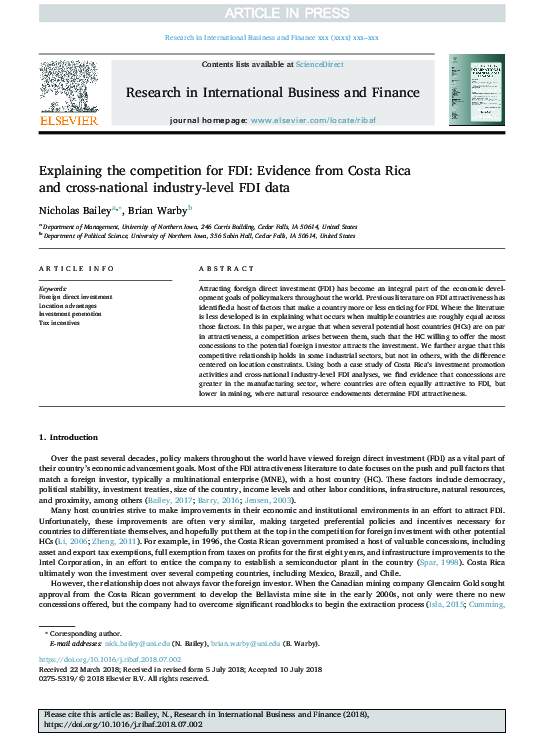 (PDF) Explaining the competition for FDI: Evidence from Costa Rica and ...