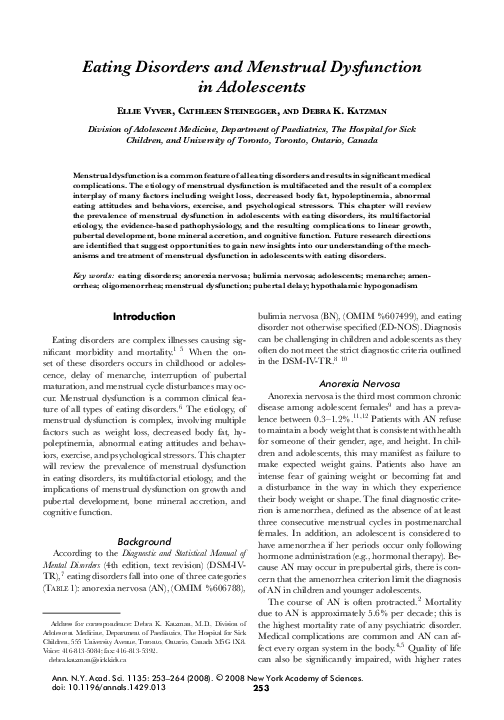(PDF) Eating Disorders and Menstrual Dysfunction in Adolescents
