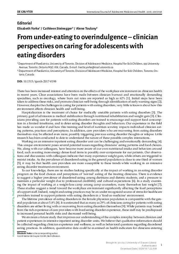 (PDF) From under-eating to overindulgence – clinician perspectives on ...