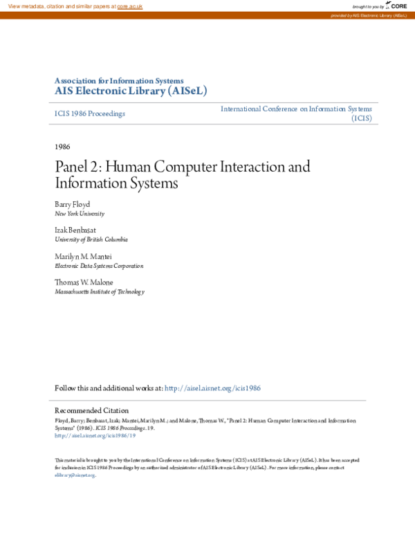 (PDF) Panel 2: Human Computer Interaction and Information Systems