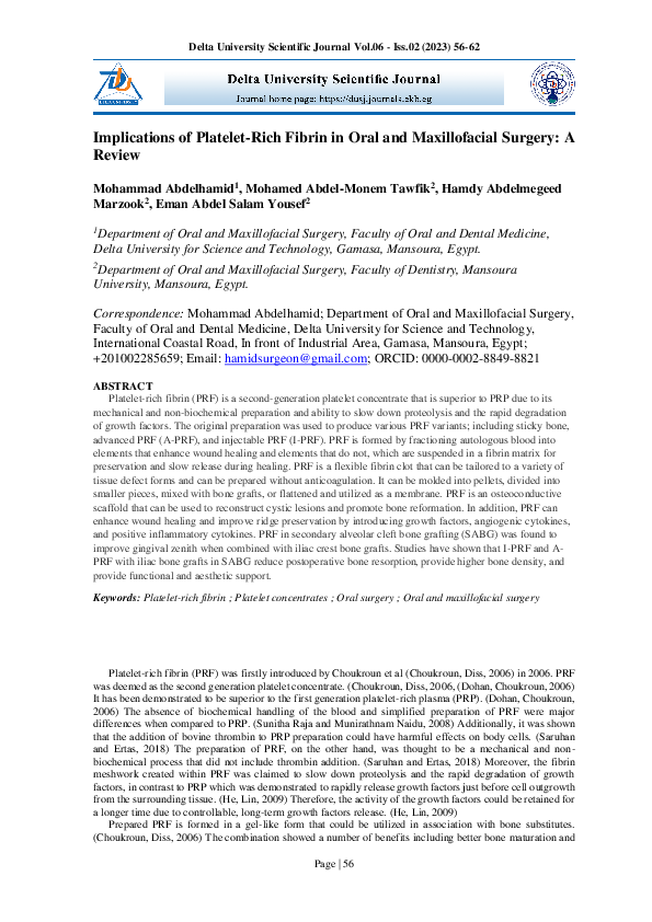 (PDF) Implications of Platelet-Rich Fibrin in Oral and Maxillofacial ...