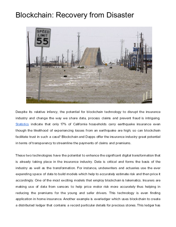 (PDF) Blockchain: Recovery from Disaster