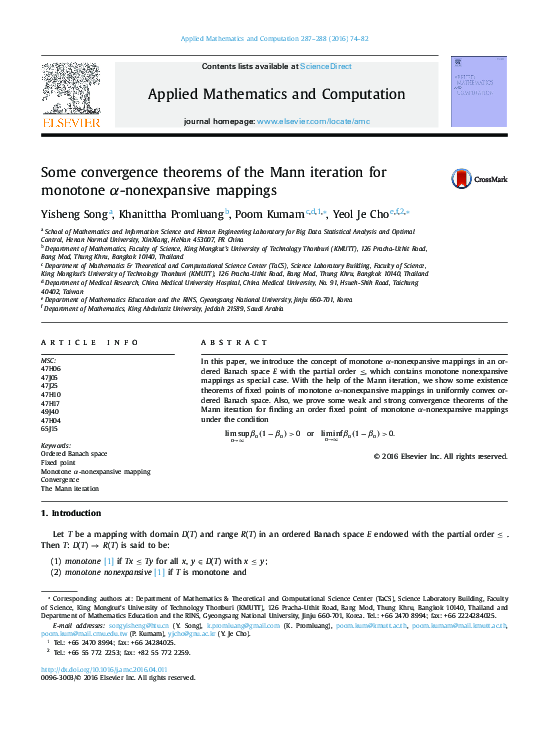 (PDF) Some convergence theorems of the Mann iteration for monotone α ...