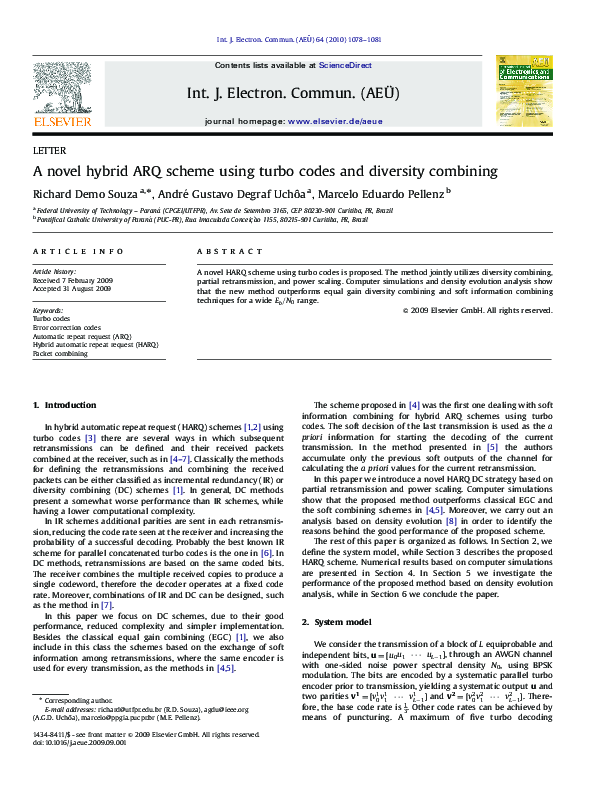 (PDF) A novel hybrid ARQ scheme using turbo codes and diversity combining