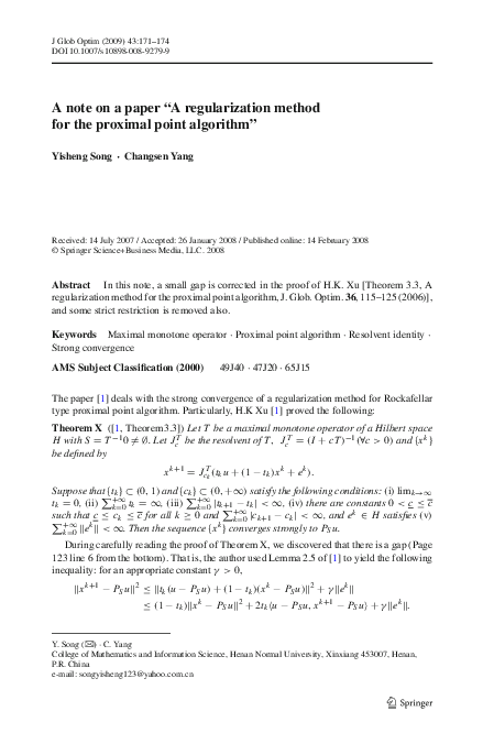 (PDF) A note on a paper “A regularization method for the proximal point ...