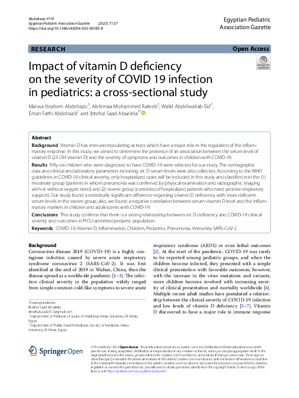 (PDF) Impact of vitamin D deficiency on the severity of COVID 19 ...