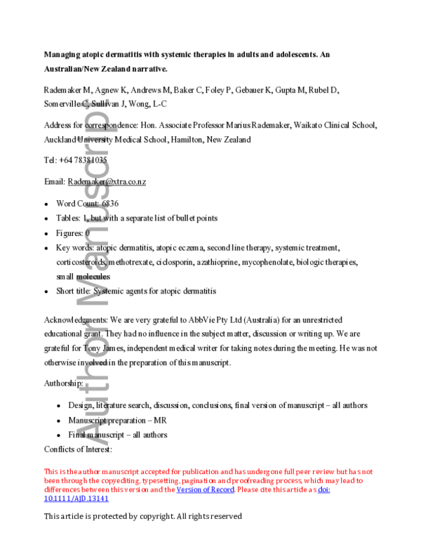 (PDF) Managing atopic dermatitis with systemic therapies in adults and ...
