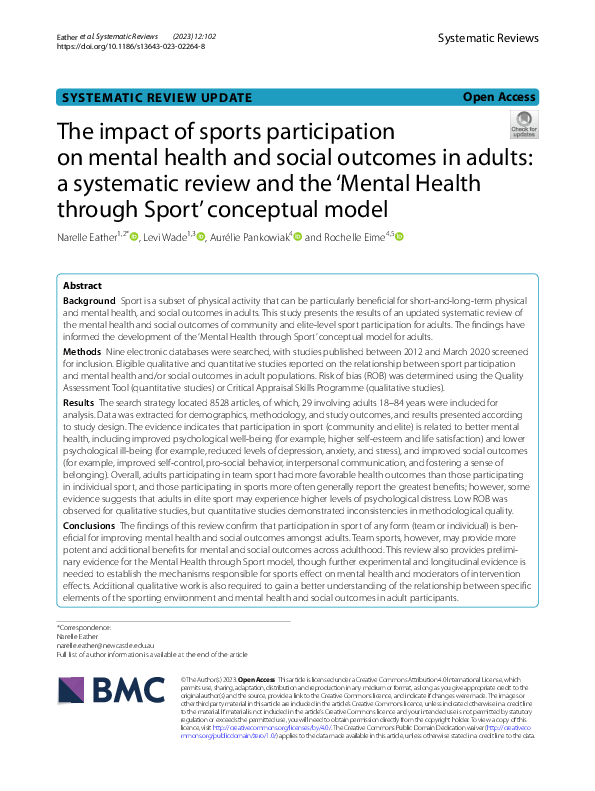 (PDF) The impact of sports participation on mental health and social ...