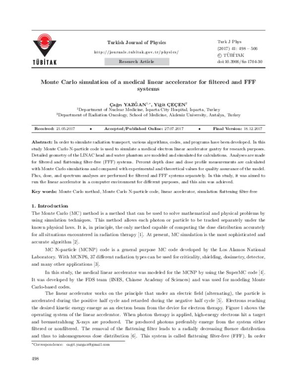 (PDF) Monte Carlo simulation of a medical linear accelerator for ...