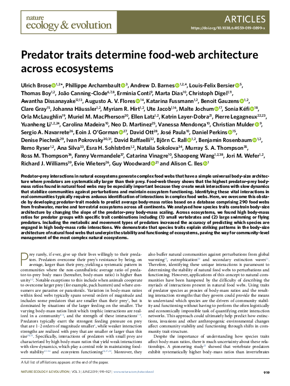 (PDF) Predator traits determine food-web architecture across ecosystems ...