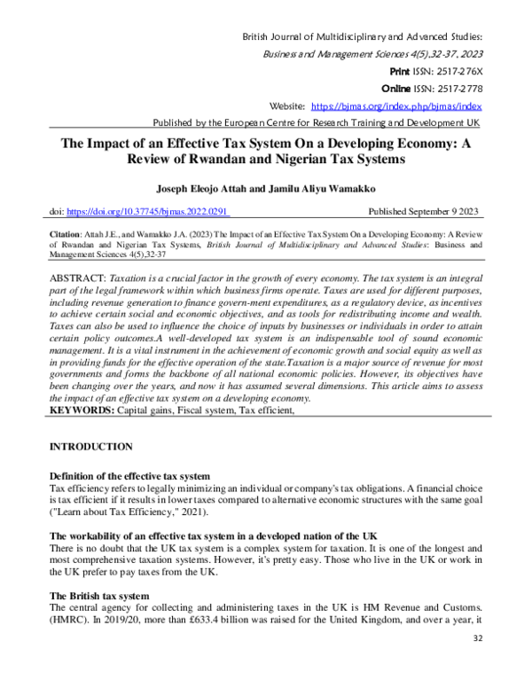 (PDF) The Impact of an Effective Tax System On a Developing Economy: A ...