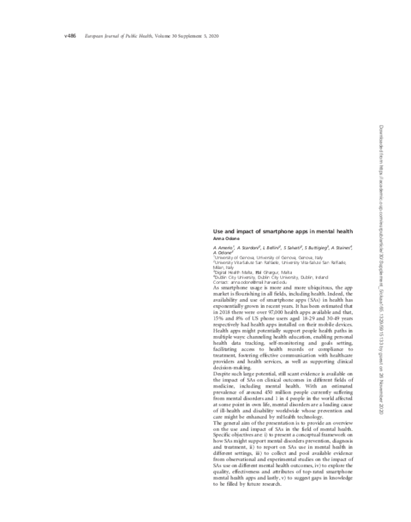 (PDF) Use and impact of smartphone apps in mental health