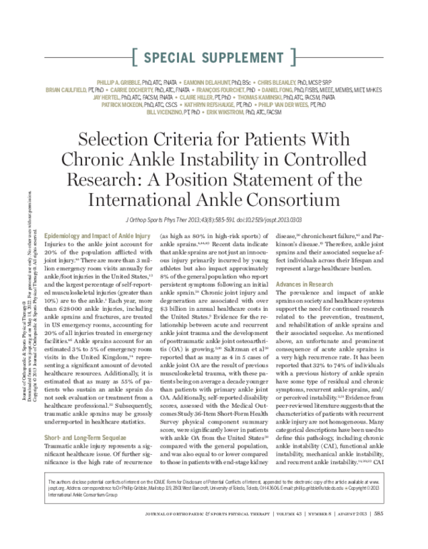 (PDF) Selection Criteria for Patients With Chronic Ankle Instability in ...