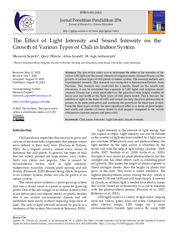 (PDF) Effect of Light Intensity and Sound Intensity on the Growth of ...