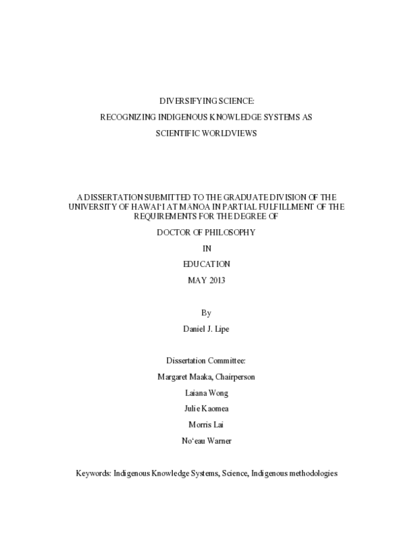 (PDF) Diversifying science: Recognizing Indigenous Knowledge Systems as ...