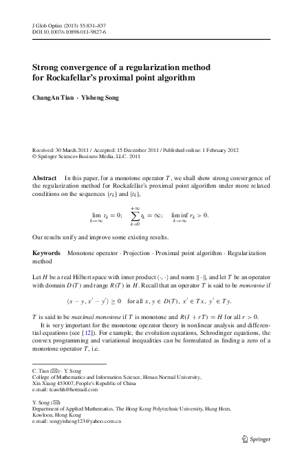 (PDF) Strong convergence of a regularization method for Rockafellar’s ...