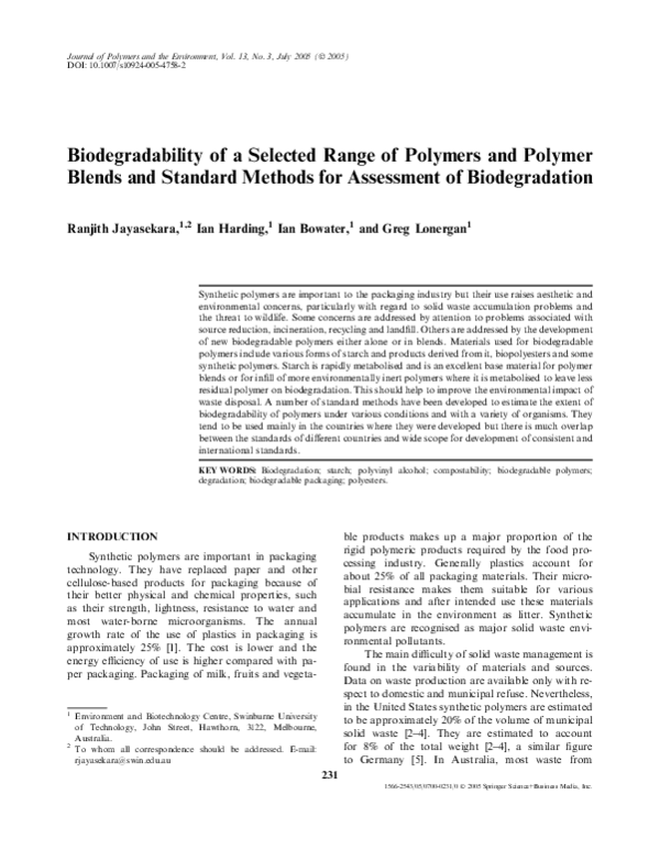 (PDF) Biodegradability of a Selected Range of Polymers and Polymer ...