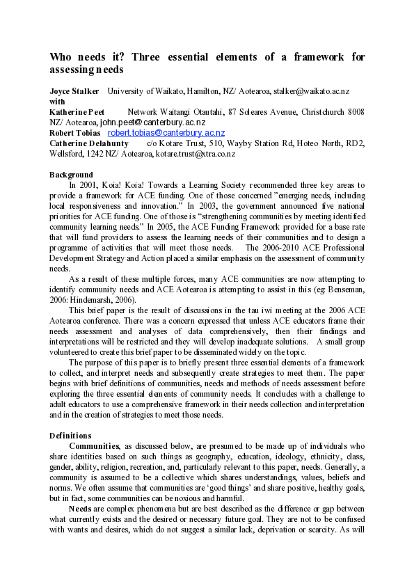 (PDF) Who needs it? Three essential elements of a framework for ...