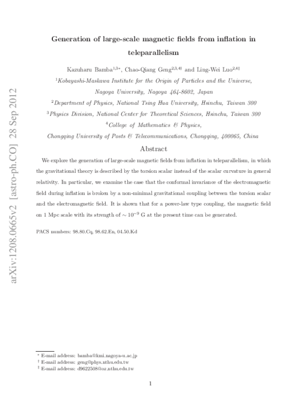 (PDF) Generation of large-scale magnetic fields from inflation in ...