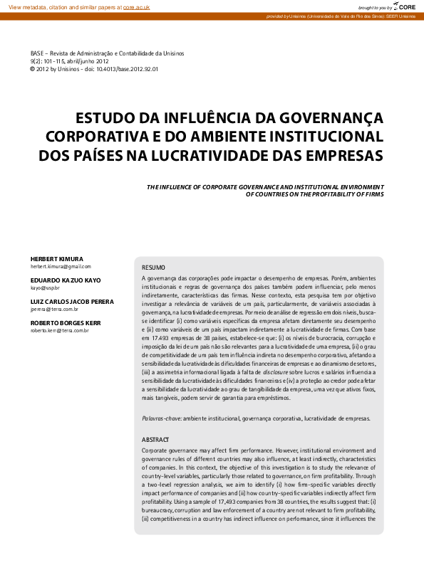 (PDF) The influence of corporate governance and institutional ...
