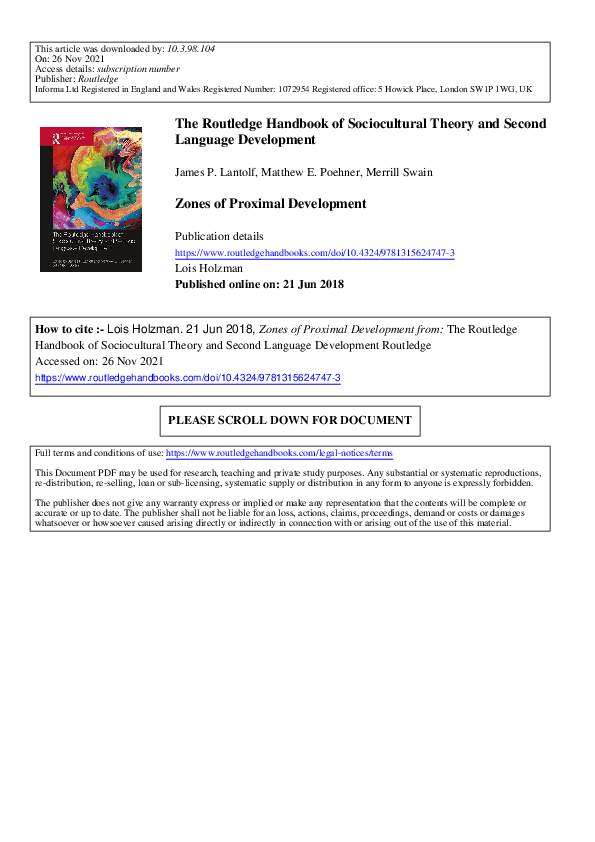 (PDF) The Routledge Handbook of Sociocultural Theory and Second ...