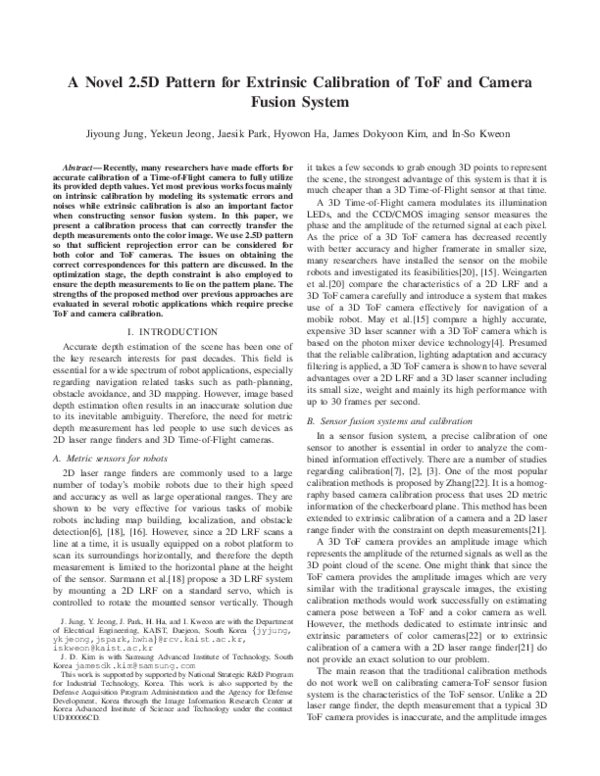 (PDF) A novel 2.5D pattern for extrinsic calibration of tof and camera ...