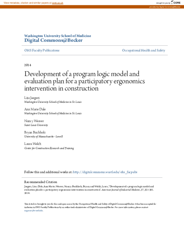 (PDF) Development of a program logic model and evaluation plan for a ...