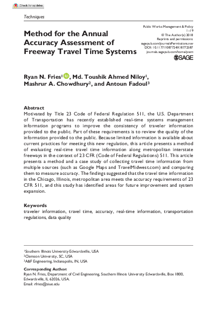 (PDF) Method for the Annual Accuracy Assessment of Freeway Travel Time ...