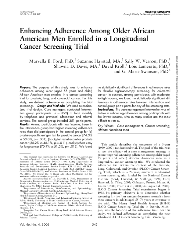 (PDF) Enhancing Adherence Among Older African American Men Enrolled in ...