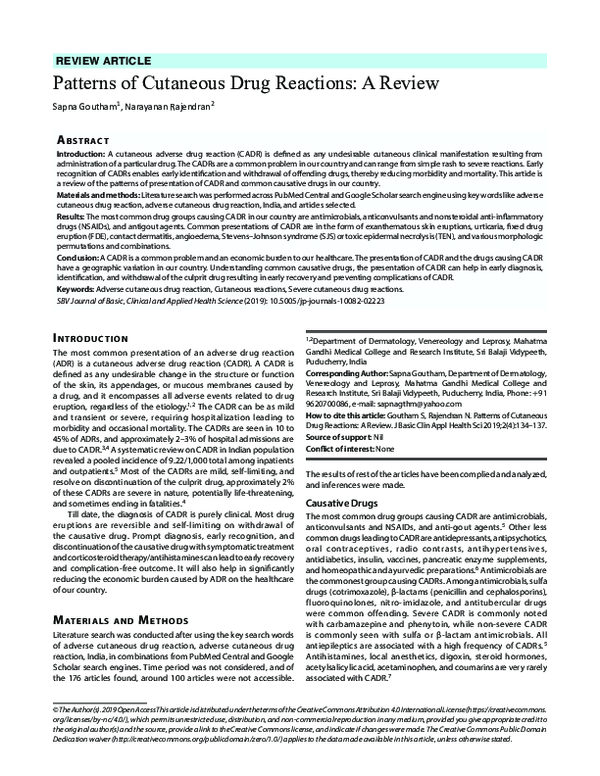 (PDF) Patterns of Cutaneous Drug Reactions: A Review