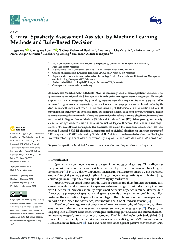 (PDF) Clinical Spasticity Assessment Assisted by Machine Learning ...