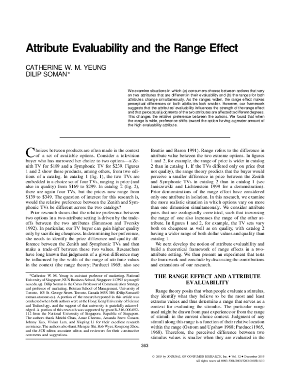 (PDF) Attribute Evaluability and the Range Effect
