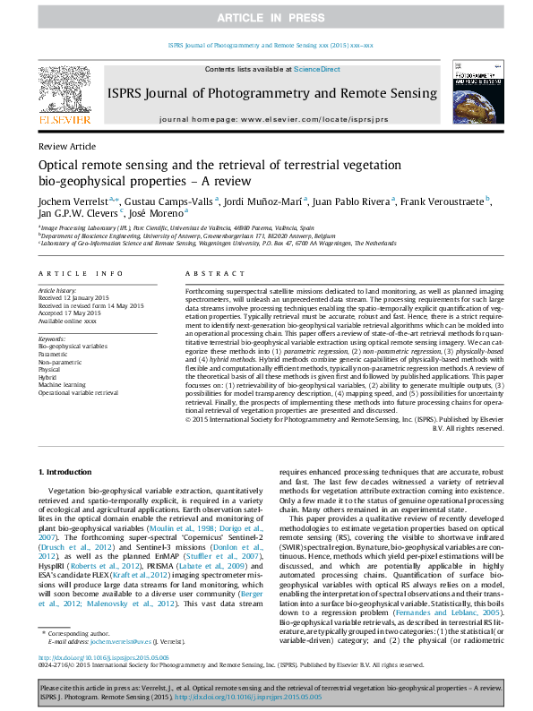 (PDF) Optical remote sensing and the retrieval of terrestrial ...