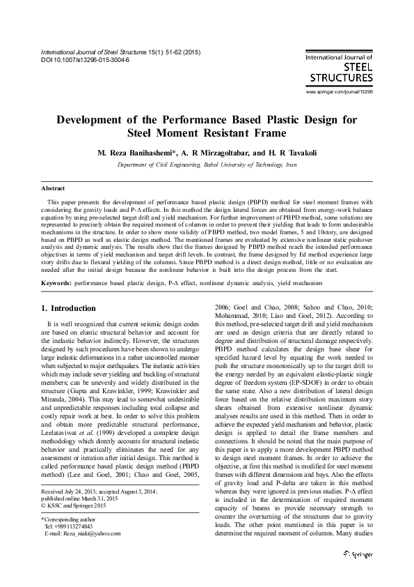 (PDF) Development of the performance based plastic design for steel ...
