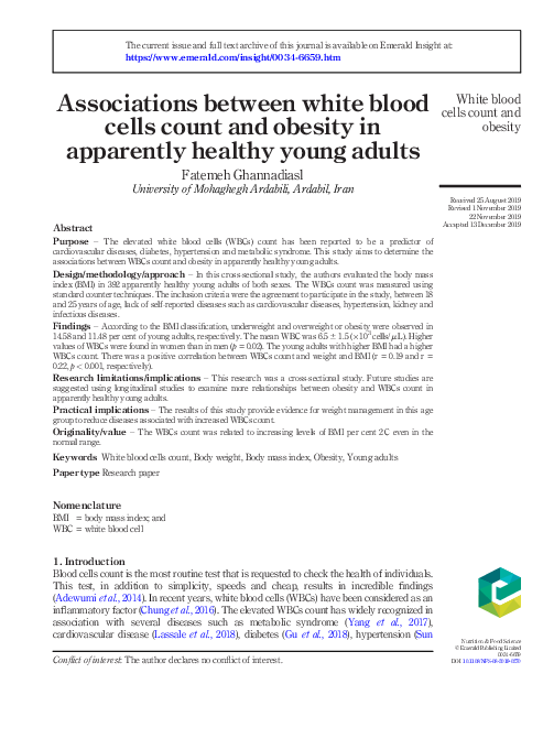 (PDF) Associations between white blood cells count and obesity in ...
